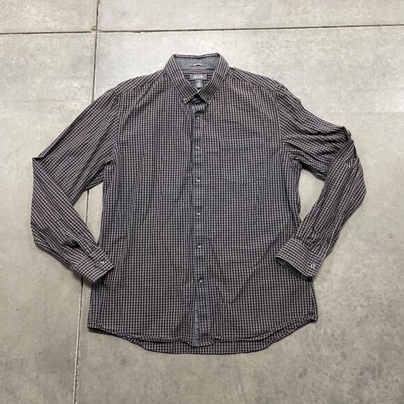 Kenneth Cole Reaction Shirt Mens XL Black Gray Gingham Button Down Long Sleeve - Picture 1 of 4